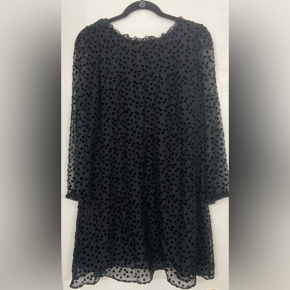 Sezane Robe Laure Noir Mini Dress Black Velvet Polka Dot Ruffle Mini Dress 4